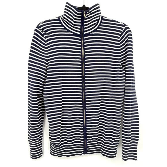 Talbots Cardigan Jacket Women's M Zip Front Nautical Striped Boat Maritime Prep - Picture 1 of 7